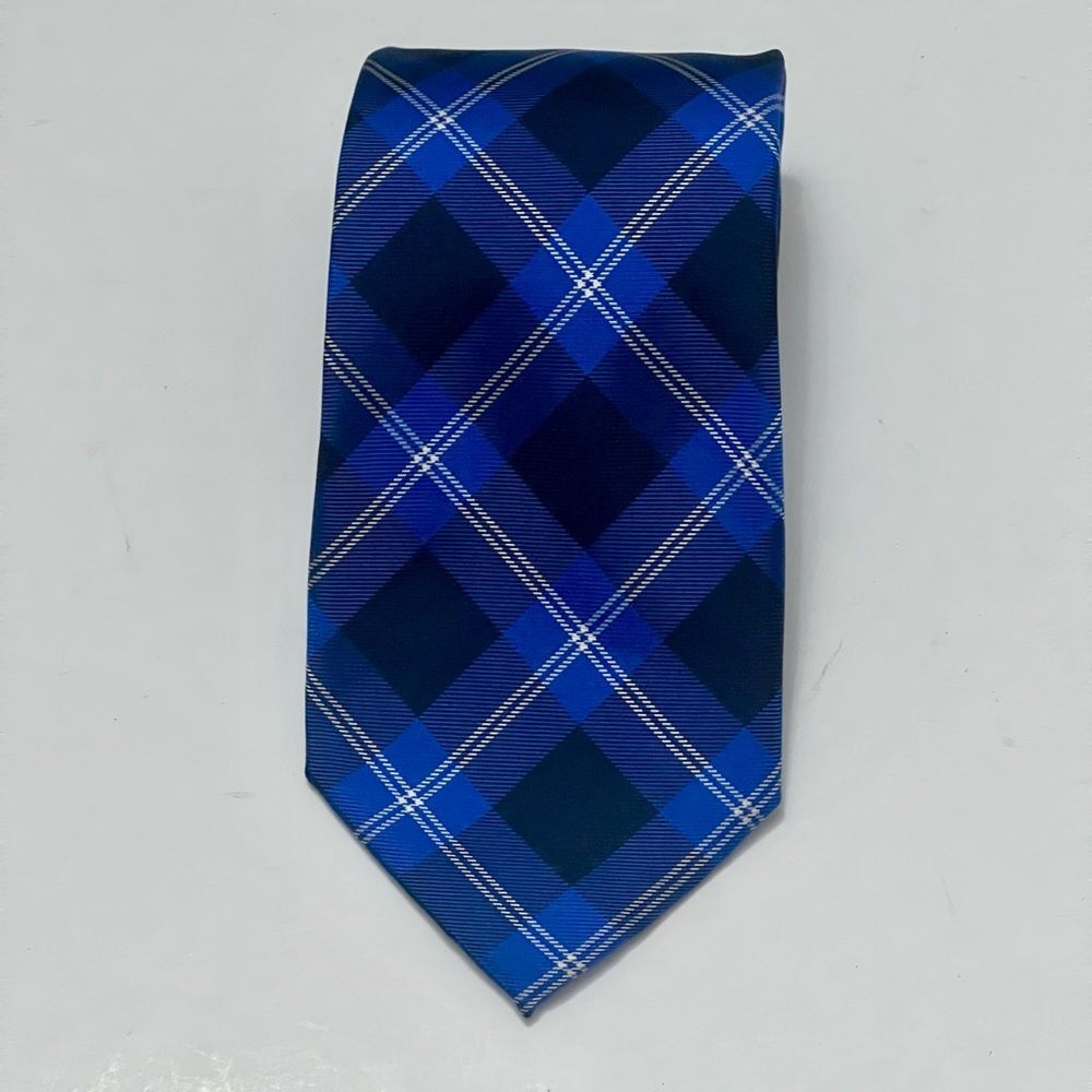 Tommy Hilfiger 100% Silk Tartan Plaid Designer Tie Blue Preppy Business Necktie - Picture 8 of 11